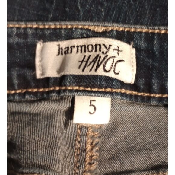 Harmony & Havoc Juniors Size 5 Straight Leg Destressed Blue Jeans - Picture 7 of 9